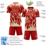 Custom Red-Cream Splatter Torn Sharp Brush Stroke Sublimation Soccer Uniform Jersey