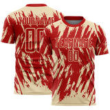 Custom Red-Cream Splatter Torn Sharp Brush Stroke Sublimation Soccer Uniform Jersey