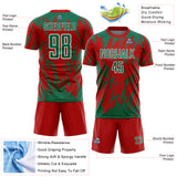Custom Red Kelly Green-White Splatter Torn Sharp Brush Stroke Sublimation Soccer Uniform Jersey