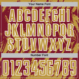 Custom Crimson Old Gold-White Splatter Torn Sharp Brush Stroke Sublimation Soccer Uniform Jersey