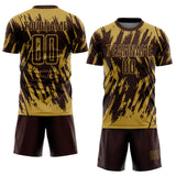 Custom Brown-Old Gold Splatter Torn Sharp Brush Stroke Sublimation Soccer Uniform Jersey