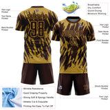 Custom Brown-Old Gold Splatter Torn Sharp Brush Stroke Sublimation Soccer Uniform Jersey