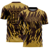 Custom Brown-Old Gold Splatter Torn Sharp Brush Stroke Sublimation Soccer Uniform Jersey