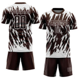 Custom Brown-White Splatter Torn Sharp Brush Stroke Sublimation Soccer Uniform Jersey