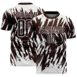 Custom Brown-White Splatter Torn Sharp Brush Stroke Sublimation Soccer Uniform Jersey