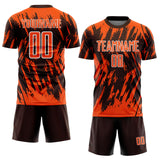 Custom Brown Orange-White Splatter Torn Sharp Brush Stroke Sublimation Soccer Uniform Jersey