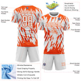 Custom White-Orange Splatter Torn Sharp Brush Stroke Sublimation Soccer Uniform Jersey