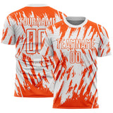 Custom White-Orange Splatter Torn Sharp Brush Stroke Sublimation Soccer Uniform Jersey