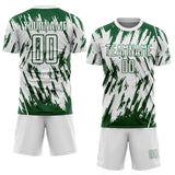 Custom White-Green Splatter Torn Sharp Brush Stroke Sublimation Soccer Uniform Jersey