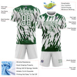 Custom White-Green Splatter Torn Sharp Brush Stroke Sublimation Soccer Uniform Jersey