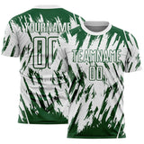 Custom White-Green Splatter Torn Sharp Brush Stroke Sublimation Soccer Uniform Jersey