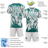 Custom White-Teal Splatter Torn Sharp Brush Stroke Sublimation Soccer Uniform Jersey
