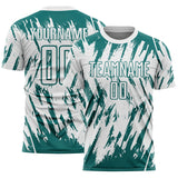 Custom White-Teal Splatter Torn Sharp Brush Stroke Sublimation Soccer Uniform Jersey