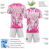 Custom White-Pink Splatter Torn Sharp Brush Stroke Sublimation Soccer Uniform Jersey