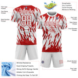 Custom White-Red Splatter Torn Sharp Brush Stroke Sublimation Soccer Uniform Jersey