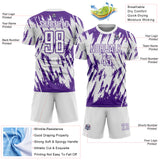 Custom White-Purple Splatter Torn Sharp Brush Stroke Sublimation Soccer Uniform Jersey