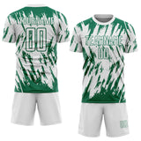 Custom White-Kelly Green Splatter Torn Sharp Brush Stroke Sublimation Soccer Uniform Jersey