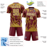 Custom Burgundy Old Gold-White Splatter Torn Sharp Brush Stroke Sublimation Soccer Uniform Jersey