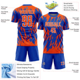 Custom Thunder Blue Orange-White Splatter Torn Sharp Brush Stroke Sublimation Soccer Uniform Jersey