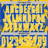 Custom Thunder Blue Yellow-White Splatter Torn Sharp Brush Stroke Sublimation Soccer Uniform Jersey