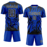 Custom Thunder Blue Black-White Splatter Torn Sharp Brush Stroke Sublimation Soccer Uniform Jersey