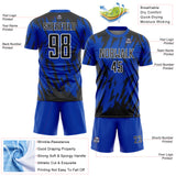 Custom Thunder Blue Black-White Splatter Torn Sharp Brush Stroke Sublimation Soccer Uniform Jersey