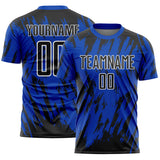 Custom Thunder Blue Black-White Splatter Torn Sharp Brush Stroke Sublimation Soccer Uniform Jersey