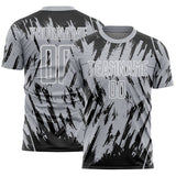 Custom Gray Black-White Splatter Torn Sharp Brush Stroke Sublimation Soccer Uniform Jersey