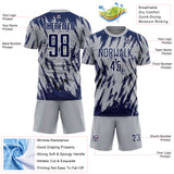 Custom Gray Navy-White Splatter Torn Sharp Brush Stroke Sublimation Soccer Uniform Jersey