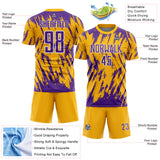 Custom Gold Purple-White Splatter Torn Sharp Brush Stroke Sublimation Soccer Uniform Jersey