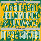 Custom Gold Kelly Green-White Splatter Torn Sharp Brush Stroke Sublimation Soccer Uniform Jersey
