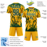 Custom Gold Green-White Splatter Torn Sharp Brush Stroke Sublimation Soccer Uniform Jersey