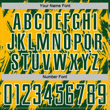 Custom Gold Green-White Splatter Torn Sharp Brush Stroke Sublimation Soccer Uniform Jersey