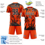 Custom Orange Black-White Splatter Torn Sharp Brush Stroke Sublimation Soccer Uniform Jersey