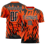 Custom Orange Black-White Splatter Torn Sharp Brush Stroke Sublimation Soccer Uniform Jersey
