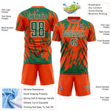 Custom Orange Kelly Green-White Splatter Torn Sharp Brush Stroke Sublimation Soccer Uniform Jersey
