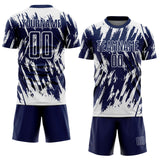 Custom Navy-White Splatter Torn Sharp Brush Stroke Sublimation Soccer Uniform Jersey