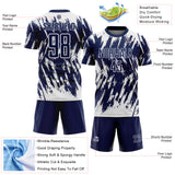 Custom Navy-White Splatter Torn Sharp Brush Stroke Sublimation Soccer Uniform Jersey