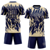 Custom Navy-Cream Splatter Torn Sharp Brush Stroke Sublimation Soccer Uniform Jersey
