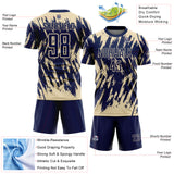 Custom Navy-Cream Splatter Torn Sharp Brush Stroke Sublimation Soccer Uniform Jersey