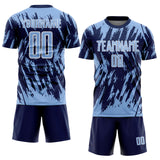 Custom Navy Light Blue-White Splatter Torn Sharp Brush Stroke Sublimation Soccer Uniform Jersey