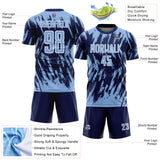 Custom Navy Light Blue-White Splatter Torn Sharp Brush Stroke Sublimation Soccer Uniform Jersey