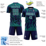 Custom Navy Teal-White Splatter Torn Sharp Brush Stroke Sublimation Soccer Uniform Jersey