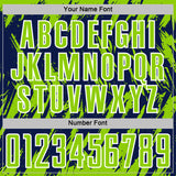 Custom Navy Neon Green-White Splatter Torn Sharp Brush Stroke Sublimation Soccer Uniform Jersey