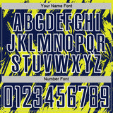 Custom Navy Neon Yellow-White Splatter Torn Sharp Brush Stroke Sublimation Soccer Uniform Jersey