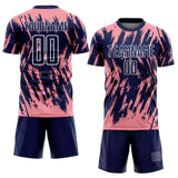 Custom Navy Medium Pink-White Splatter Torn Sharp Brush Stroke Sublimation Soccer Uniform Jersey