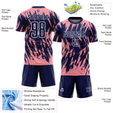 Custom Navy Medium Pink-White Splatter Torn Sharp Brush Stroke Sublimation Soccer Uniform Jersey