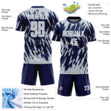Custom Navy Silver-White Splatter Torn Sharp Brush Stroke Sublimation Soccer Uniform Jersey