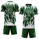 Custom Green-White Splatter Torn Sharp Brush Stroke Sublimation Soccer Uniform Jersey