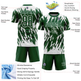 Custom Green-White Splatter Torn Sharp Brush Stroke Sublimation Soccer Uniform Jersey